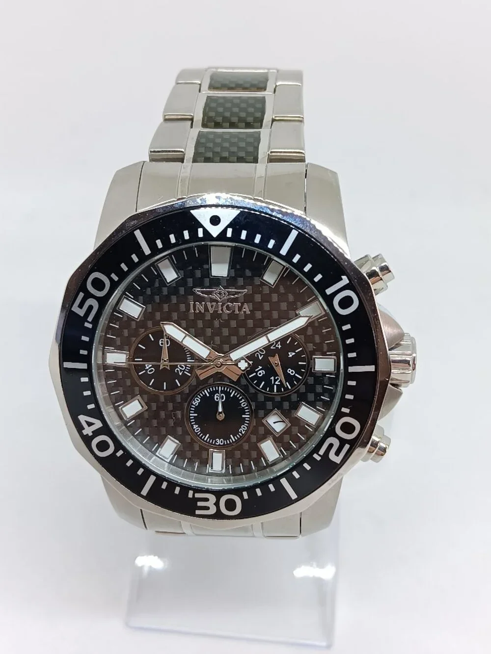 Invicta Pro Diver 17253 Men's 45 mm Silver/Black S/Steel Chrono Watch EX-DISPLAY